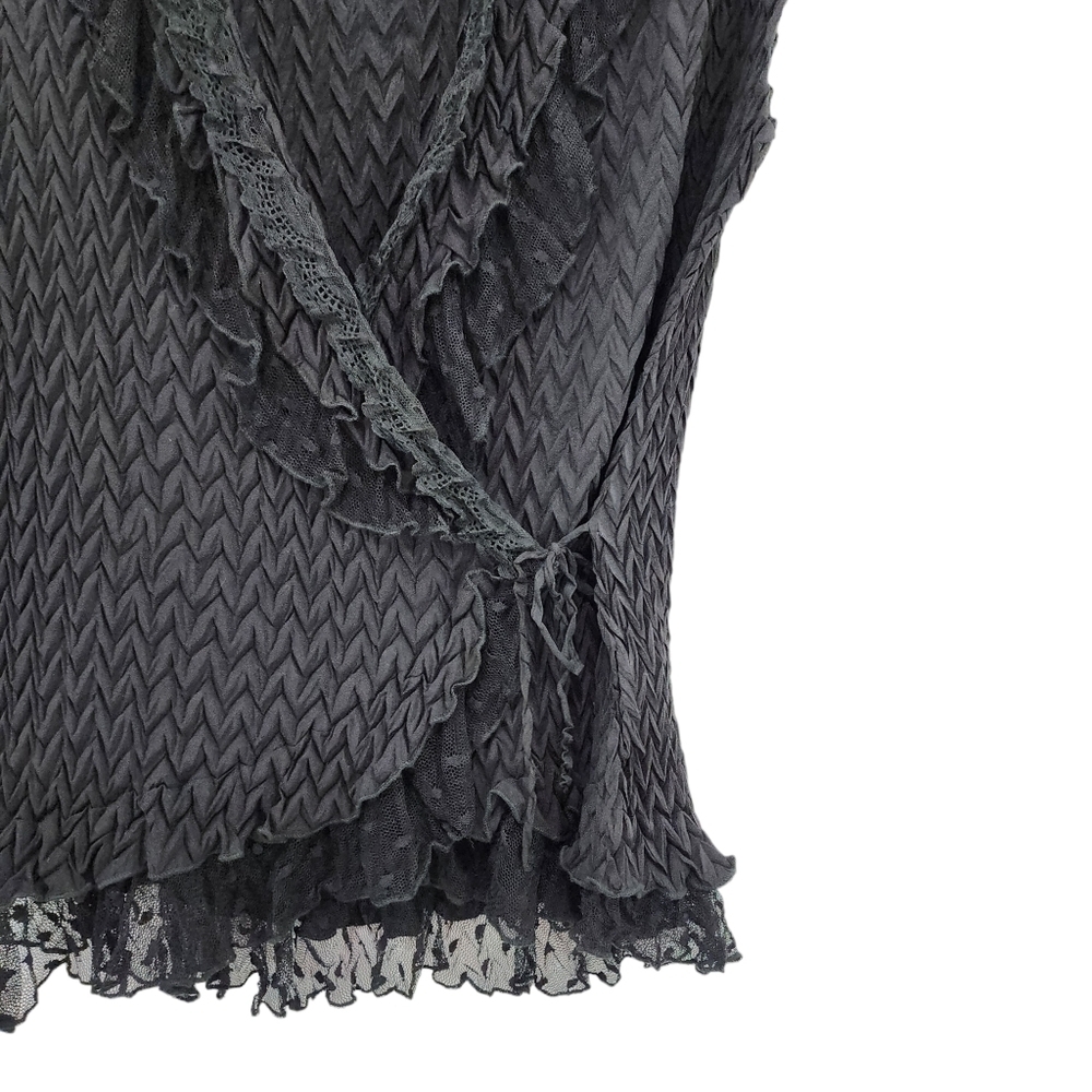 Komarov Women's Poly Textured Ruffles Wrap Style Top - L - Picture 4 of 6